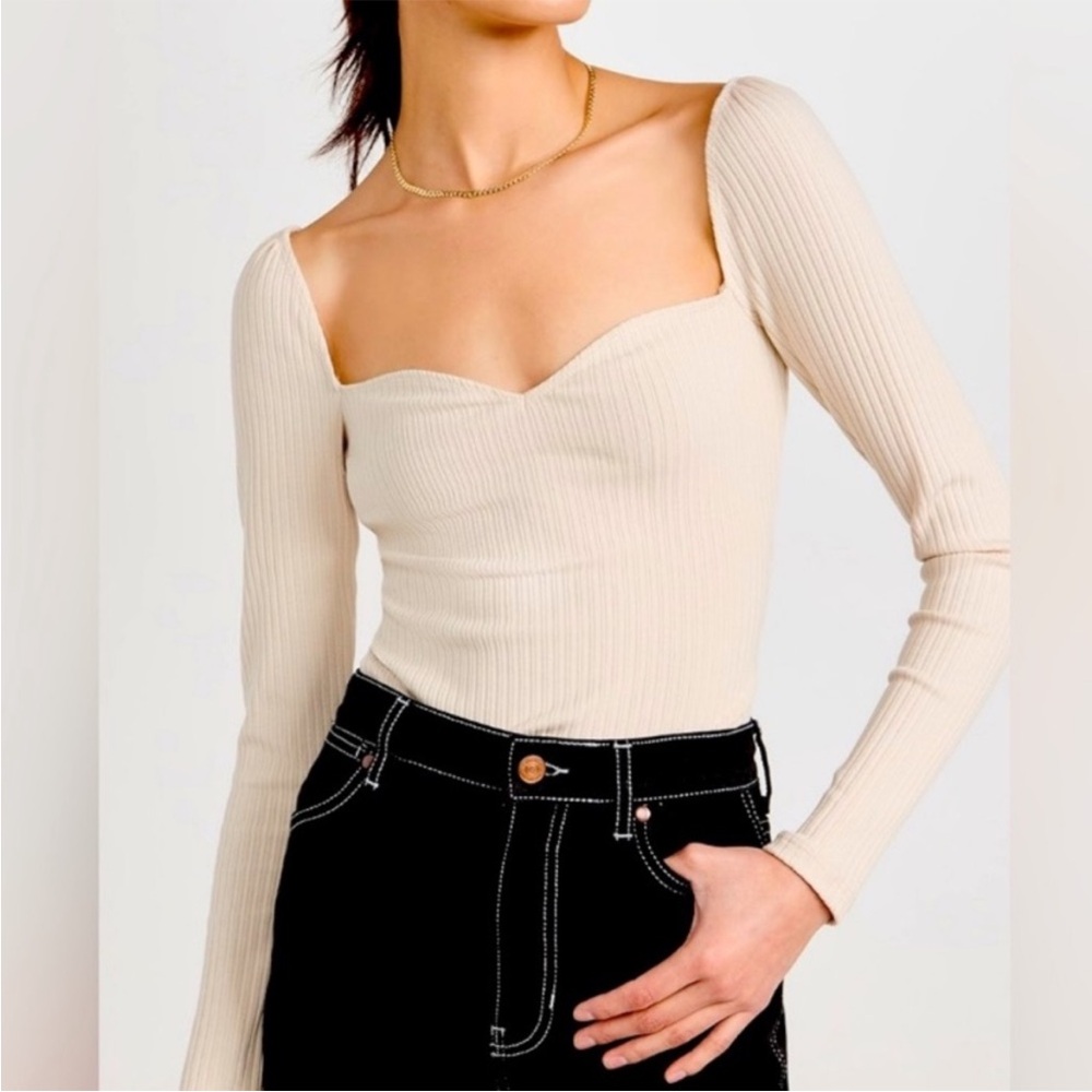 Reformation Cream Ribbed Bodysuit